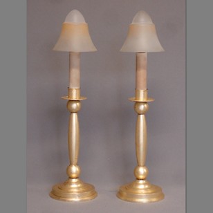 Pair of Art Deco glass and gilt brass lamps.
